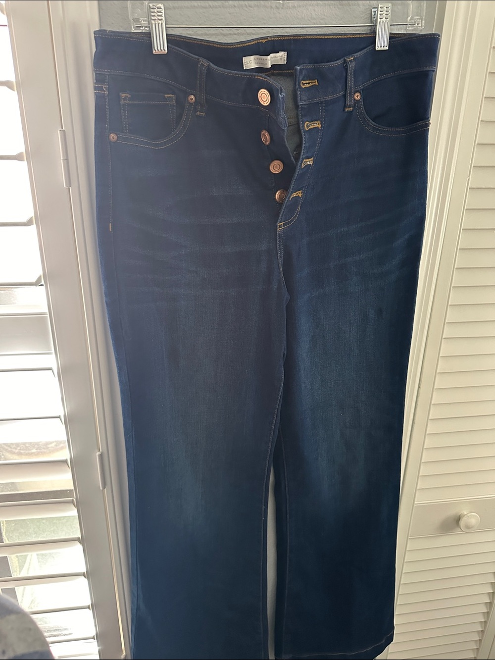 LC Lauren Conrad Dark Blue Wide-Leg Button-Fly Jeans